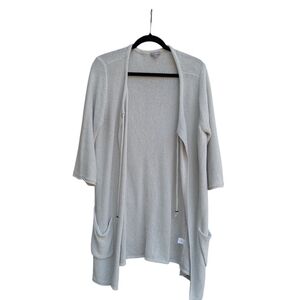 J. Jill Silk Blend Open Front Cardigan Size Large Thick Knit Gray 3/4 Sleeve